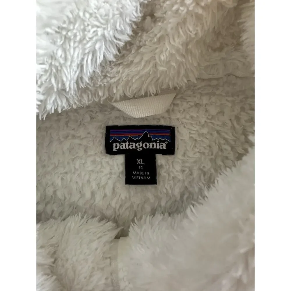 Patagonia Los Gatos Vest Girls Size XL(14) White Full Zip Pockets Outdoor Fuzzy